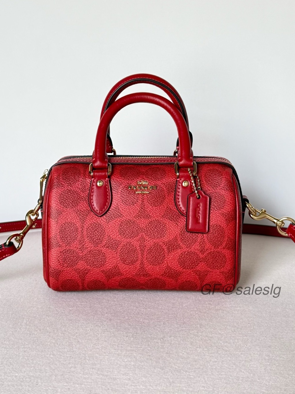 NWT Coach Mini Rowan Crossbody Bag Signature Canvas Gold/Crimson Red CEY63